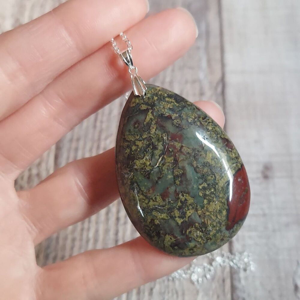 Large Dragons Blood Jasper Necklace Natural Stone Pendant 50mm
